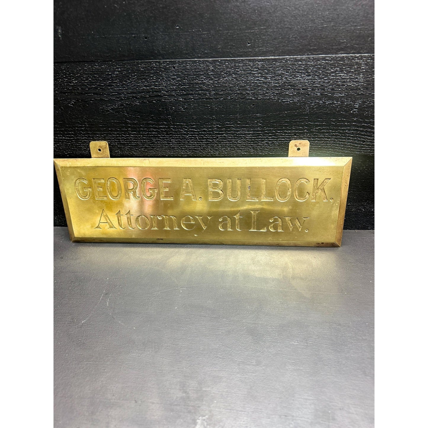 Restored Antique Brass Lawyer Sign – GEORGE A. BULLOCK Attorney at Law Plaque – Early 1900s Engraved Brass Law Office Sign. gorgeous shine!