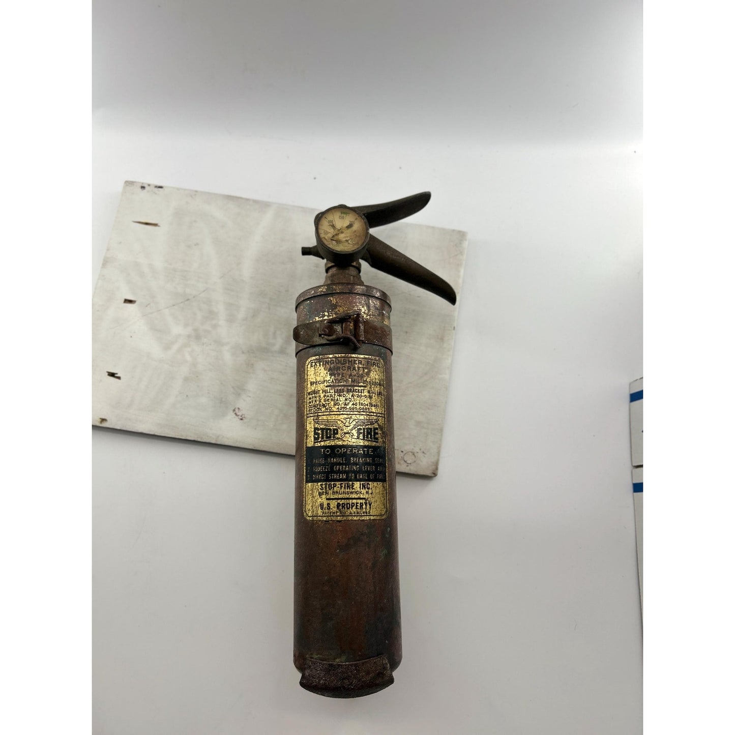 WWII Aircraft Fire Extinguisher STOP-Fire Brass Military Aviation Artifact Original WWII Airplane Fire Suppressor. Very rare find!