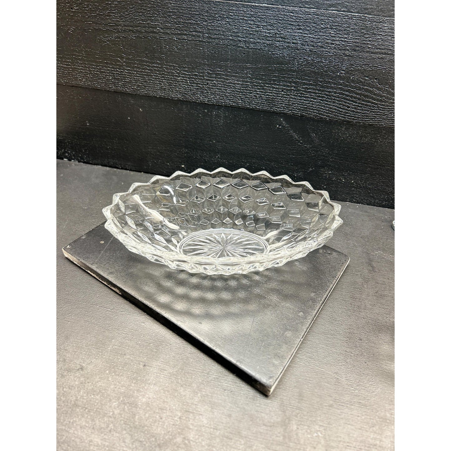 Vintage Fostoria American Clear Glass Oval Serving Bowl • Pressed Glass Cube Pattern • 9” Fruit or Salad Bowl • Elegant Tableware. Brilliant
