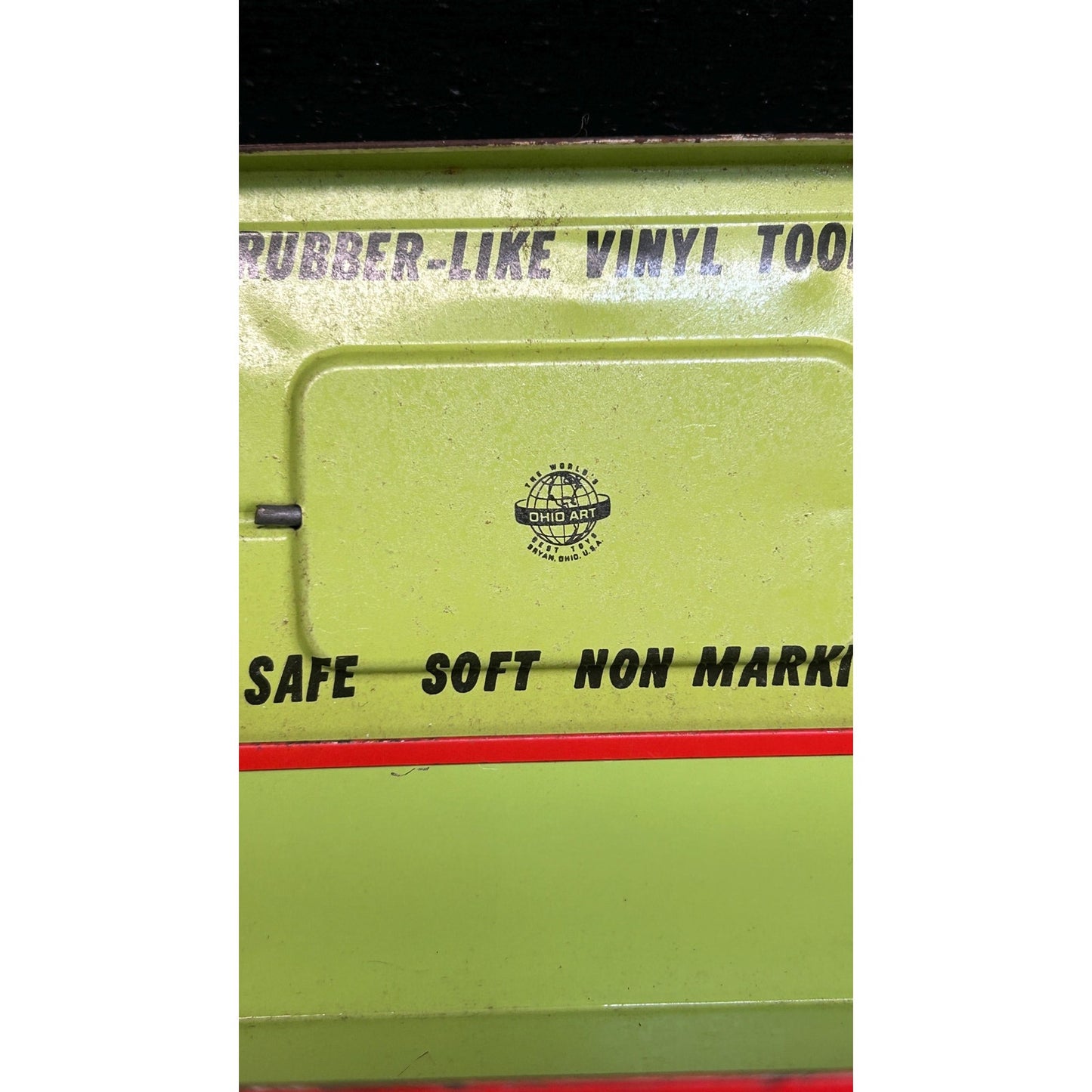 Vintage 1950s Busy Boy Tool Chest by Ohio Art • Tin Toy Tool Box with Retro Graphics • Safe Vinyl Tools • Mid Century Collectible tool toy