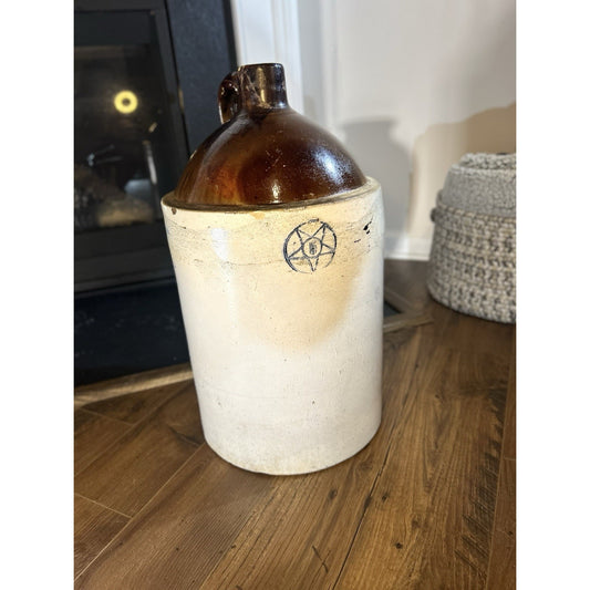 Antique 5 Gallon Blue Star Stoneware Crock Jug 5 Point Primitive Farmhouse