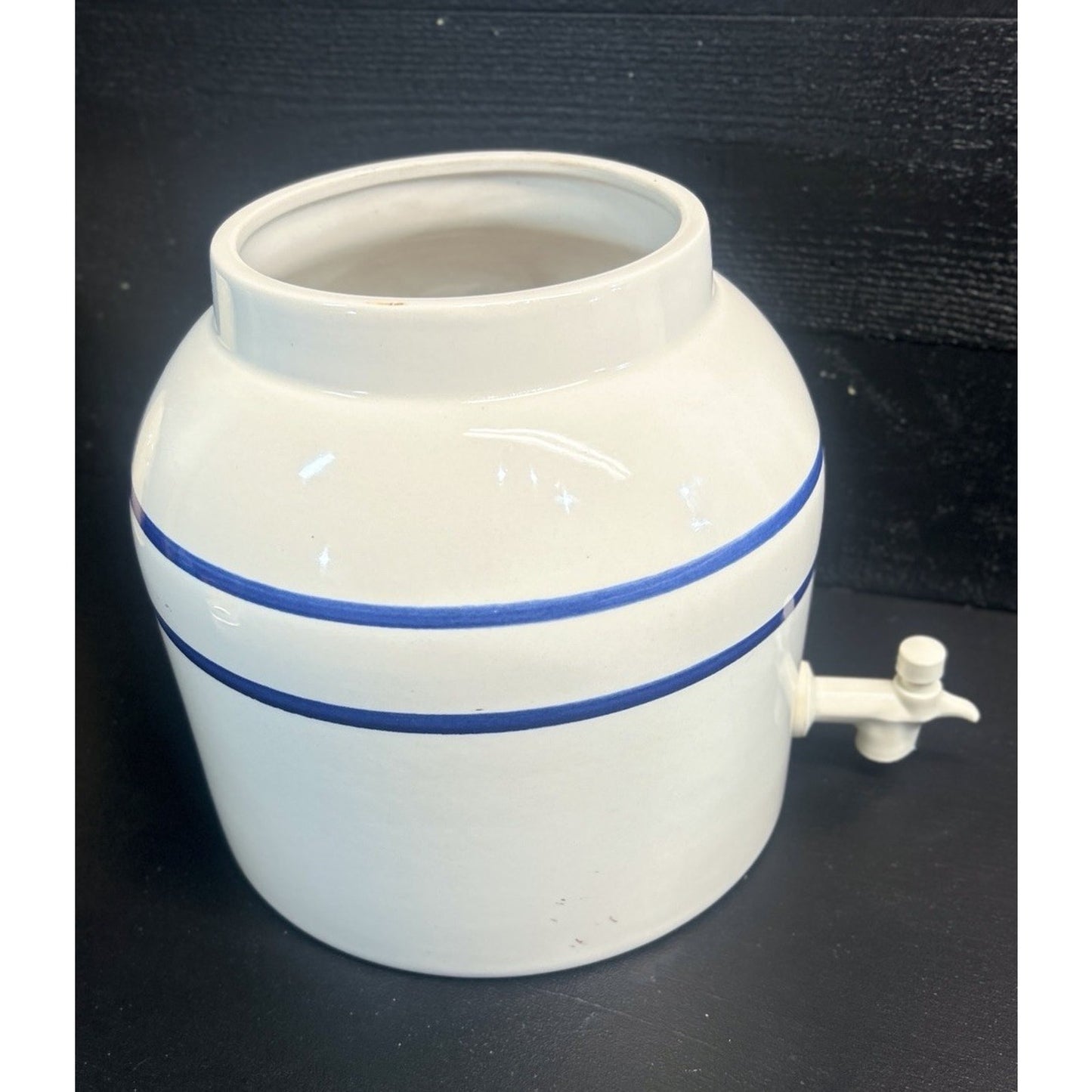 Vintage SpringWell Stoneware Water Crock Dispenser Atlanta GA Blue Stripe 2 Gal