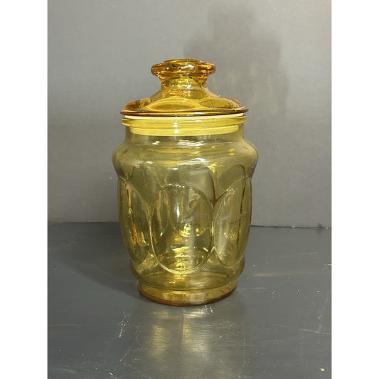Vintage MCM Home Decor Canister Cookie Jar Honey Amber Glass With Lid Kitchen
