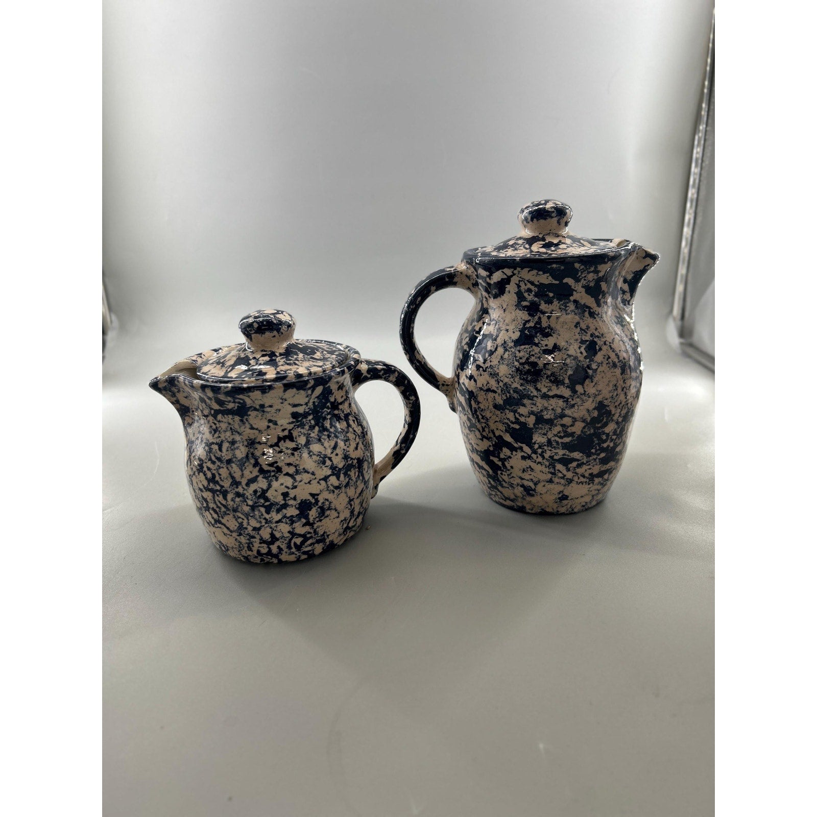 Vintage spongeware pitcher set natural light farmhouse