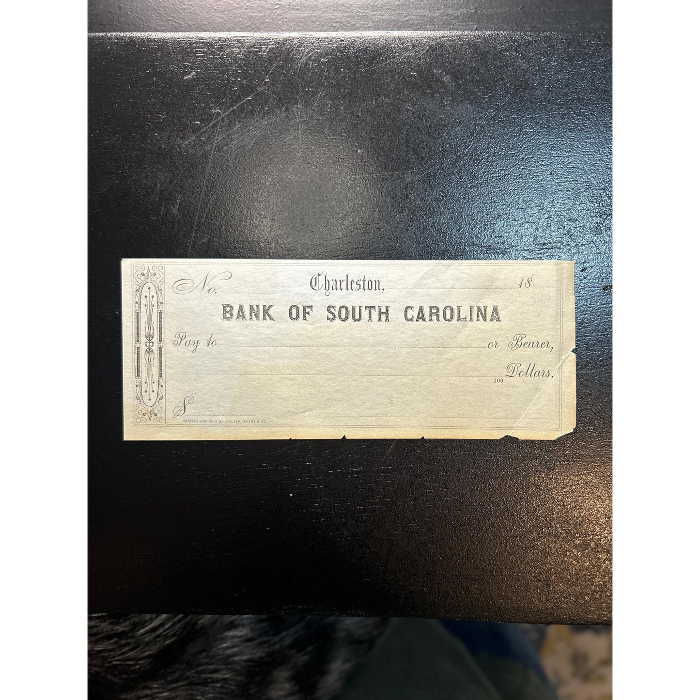 Antique Bank of South Carolina Check Charleston SC | 1800s Blank Bank Note Form | Southern Ephemera Paper Collectible. Very rare civil war!