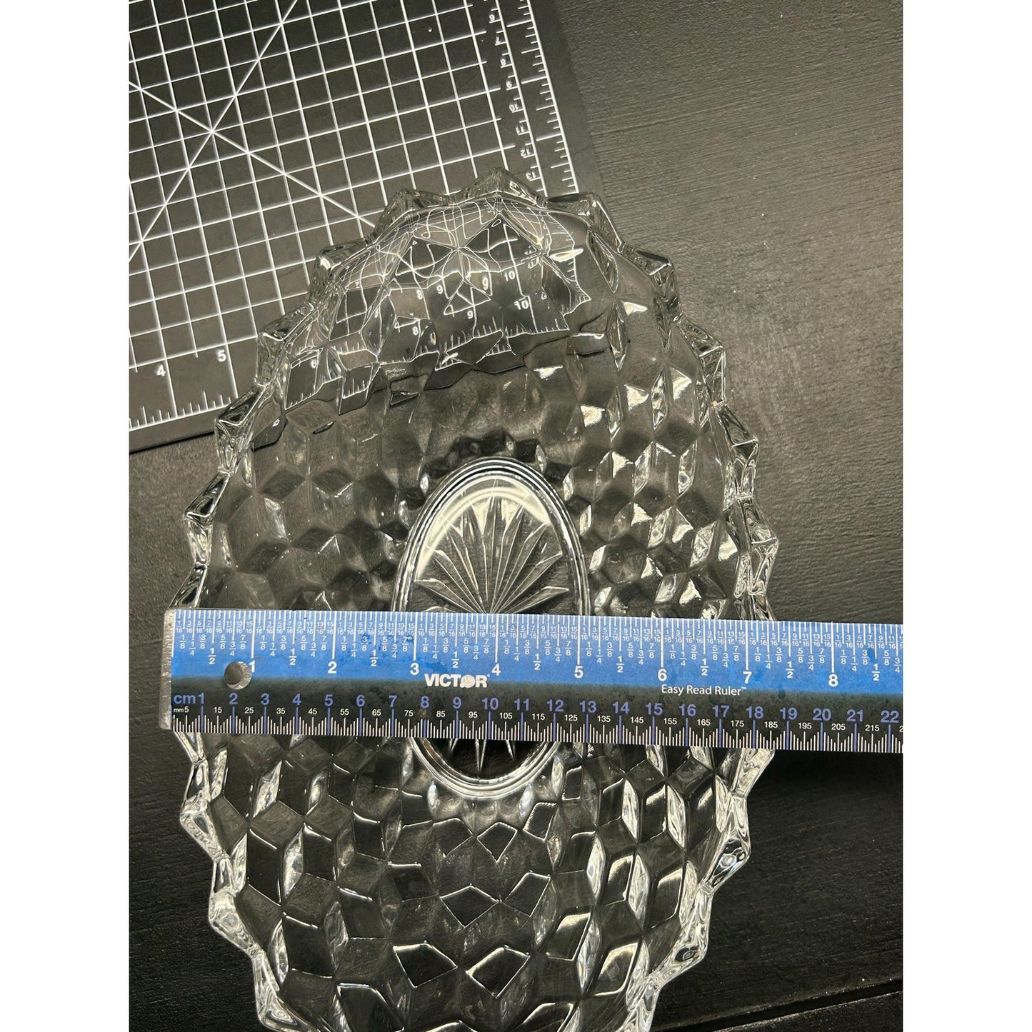 Vintage Fostoria American Clear Glass Oval Serving Bowl • Pressed Glass Cube Pattern • 9” Fruit or Salad Bowl • Elegant Tableware. Brilliant
