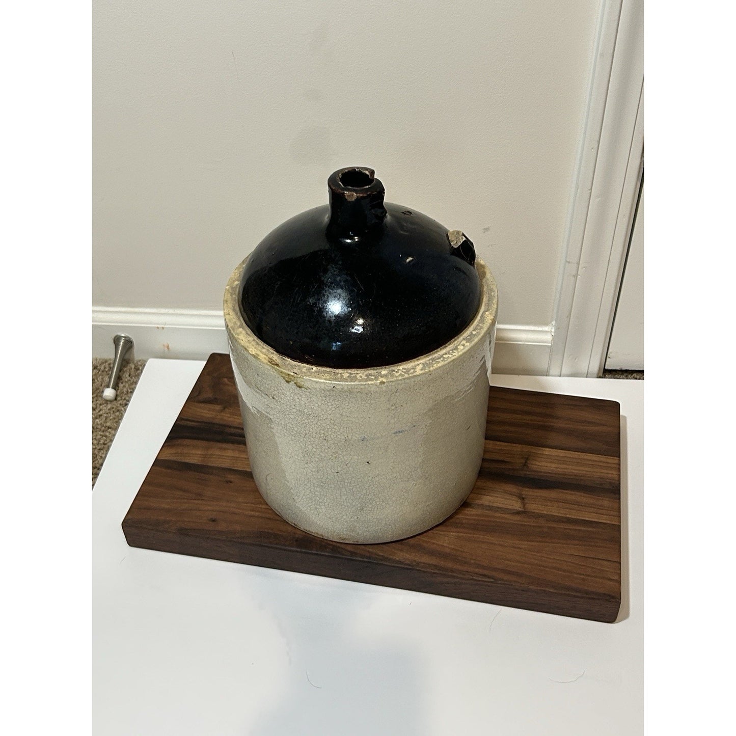 Antique Burley Winter 2 Gallon Stoneware Jug Cobalt Blue Heart Salt Glaze Crock