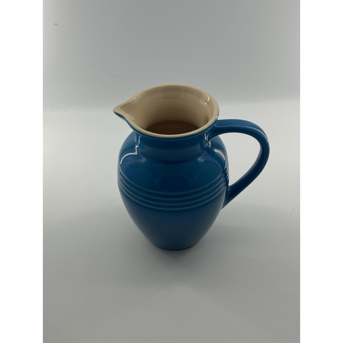 Le Creuset Marseille Blue Stoneware Pitcher Cream Interior Water Jug Farmhouse Kitchen Decor Pouring Jug French Country Decor Large Ceramic