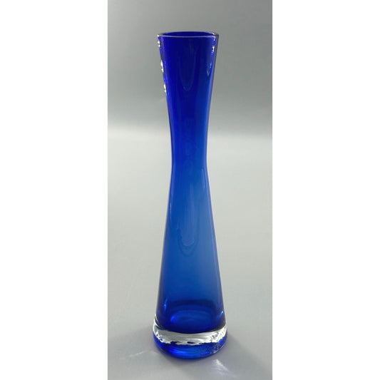 Vintage Cobalt Blue Art Glass Bud Vase Tall Hand Blown Modernist Mid Century Modern Studio Glass Home Decor Accent
