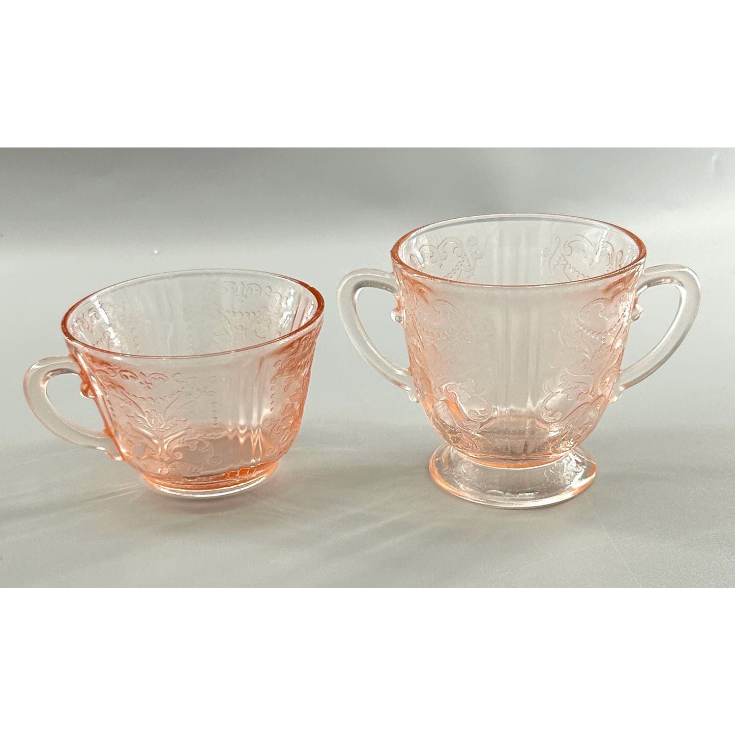 Federal Glass Madrid Pink Depression Glass Sugar & Creamer Set | 1930s Vintage Etched Tableware