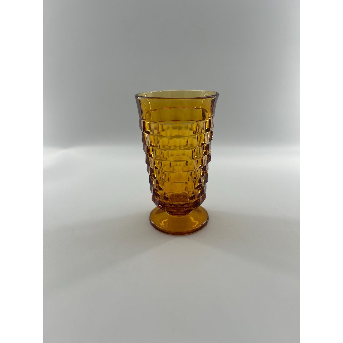 Mid Century Modern Amber Glass Vase | Tall Footed Diamond Pattern Vase | MCM Golden Yellow Art Glass Decor