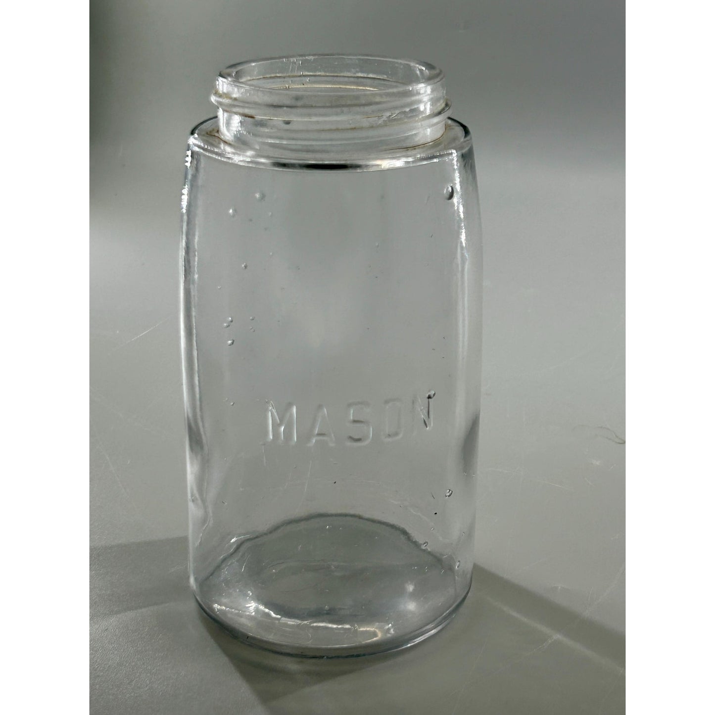 Vintage Mason Quart Fruit Jar Straight Line Clear Glass w/ Ball No. 10 Glass Lid. Gorgeous crisp embossing . With glass bubbles