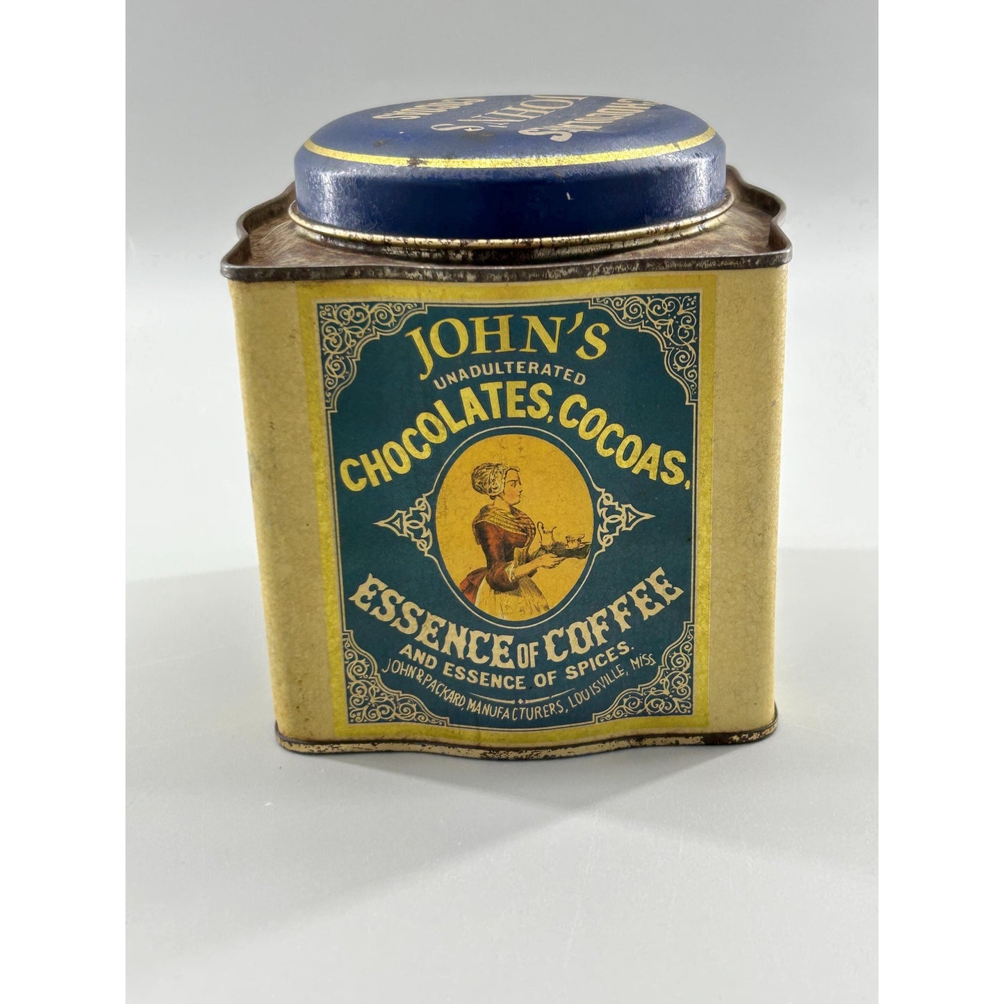 Antique John Packard Essence of Coffee Tin Victorian Advertising Louisville KY