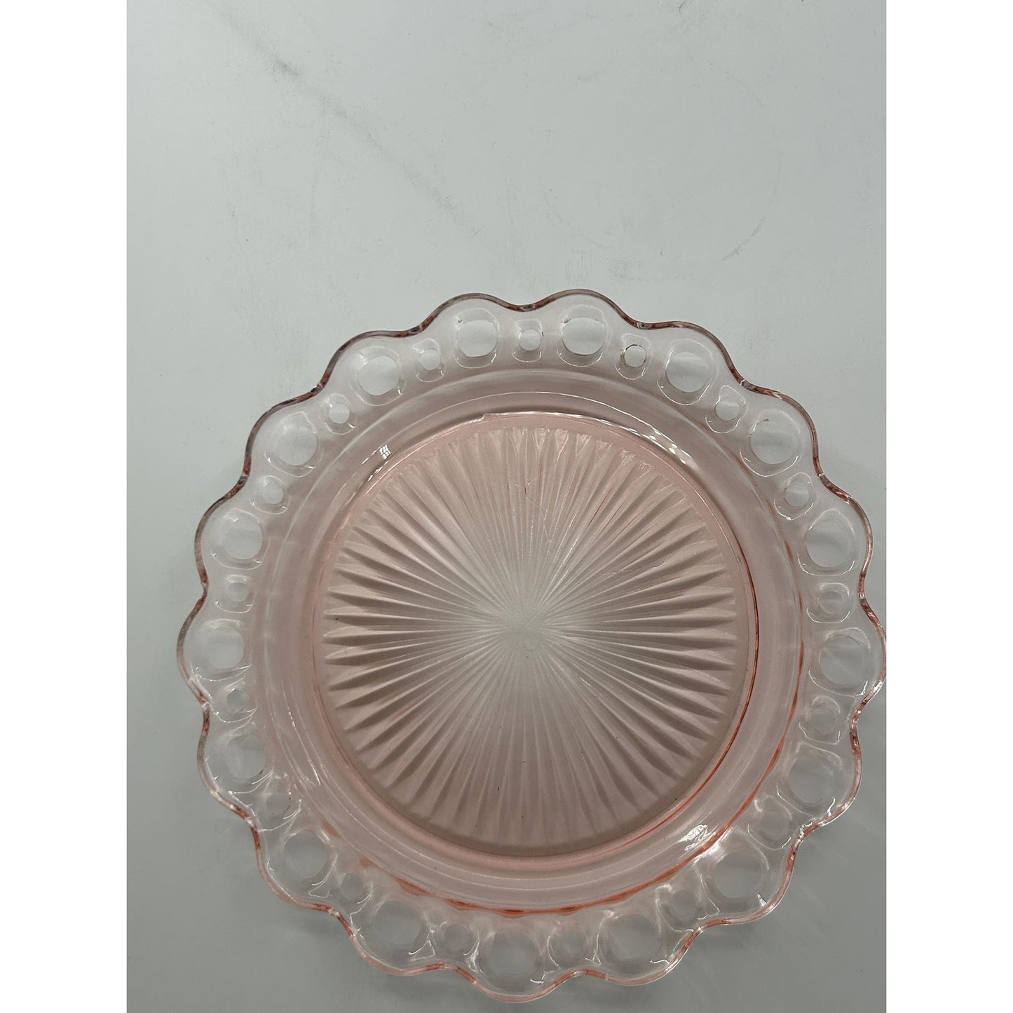 Pink Depression Glass Plate 1930s Art Deco Pressed Glass Serving Dish Scalloped Rim Vintage Collectible Glassware