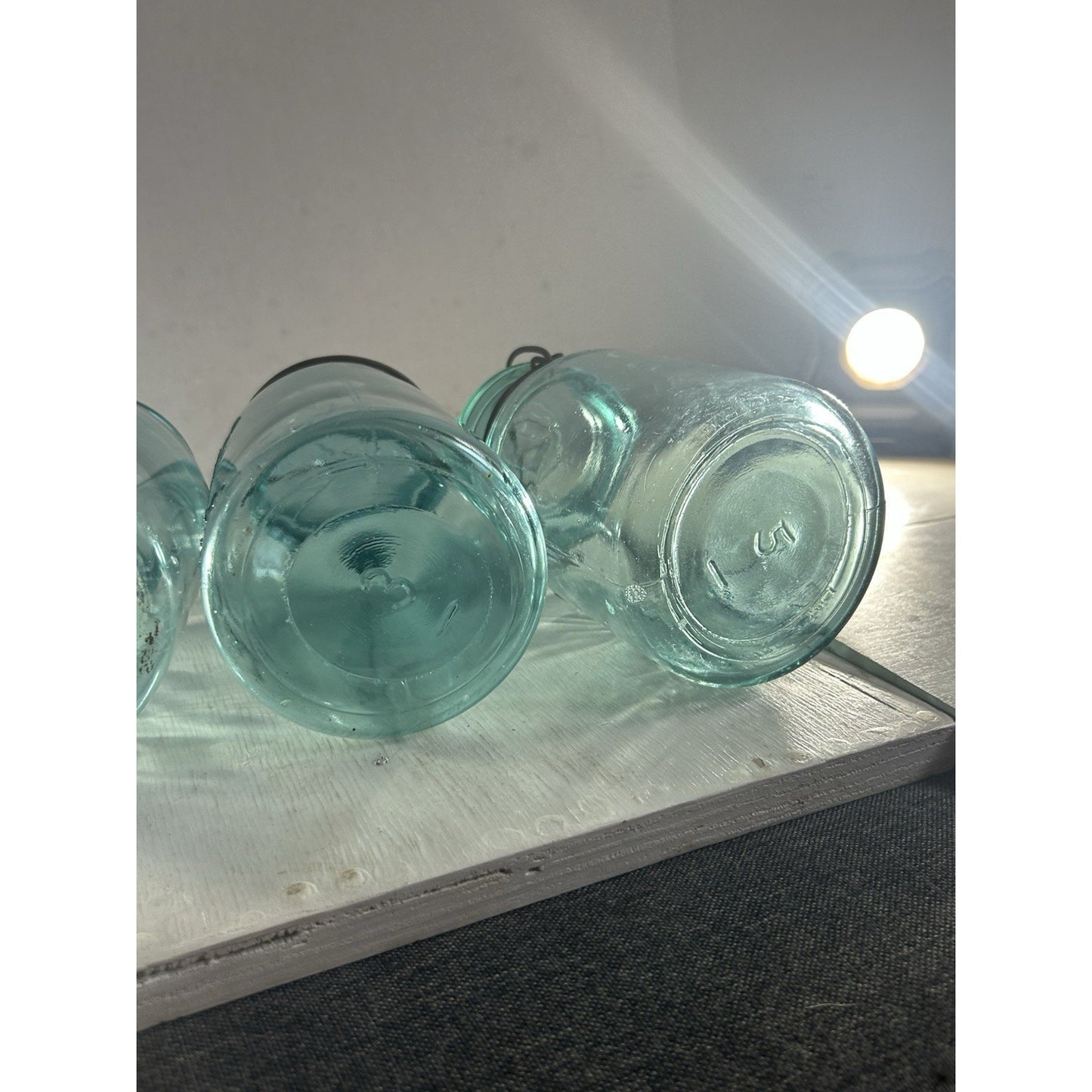 Lot of 3 Ball Ideal Blue Wire Bail Mason Jars Pat’d 1908 Vintage Quart Set. RARE