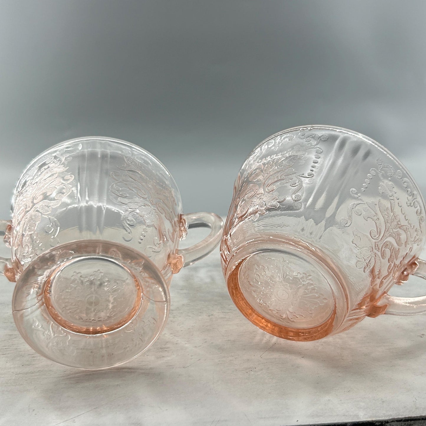 Federal Glass Madrid Pink Depression Glass Sugar & Creamer Set | 1930s Vintage Etched Tableware