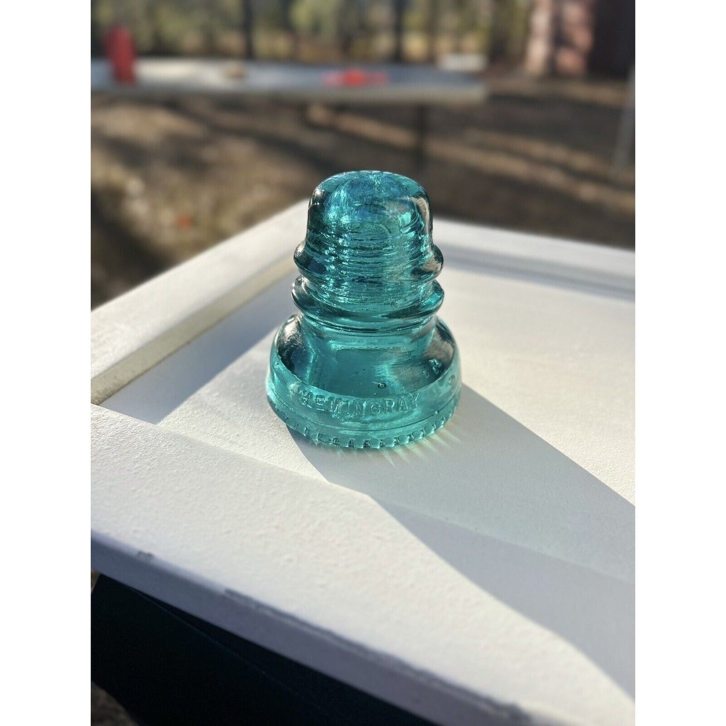 Vintage Hemingray No 40 blue glass insulator all angles