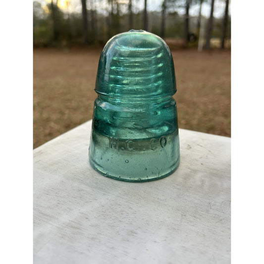Antique H. C. & Co. Beehive Glass Insulator – EARLY! Aqua Green Telegraph Line – Early Hemingray Style – Primitive Industrial Decor. Rare