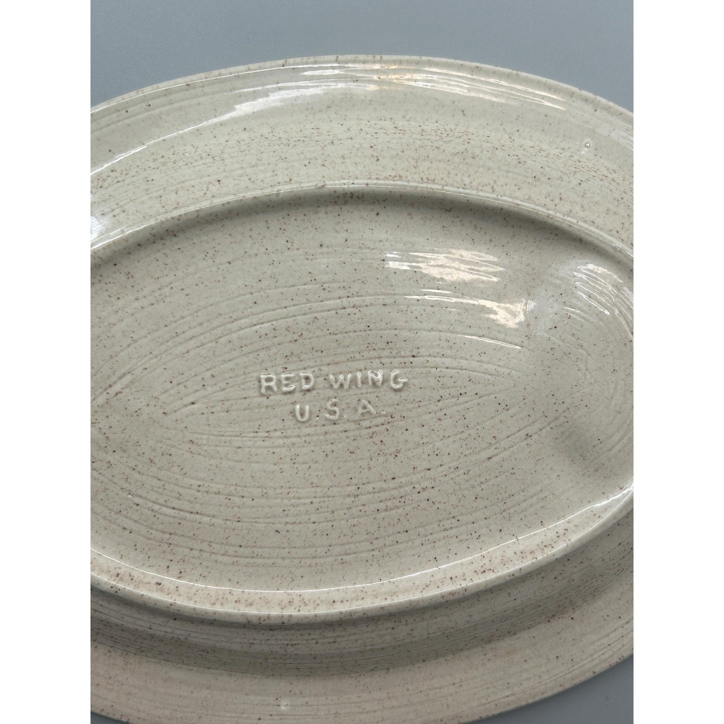 Vintage Red Wing USA Fish Platter Stoneware Fish Bone Serving Plate Speckled Mid Century Kitchen Seafood Dish 12 Inch Farmhouse