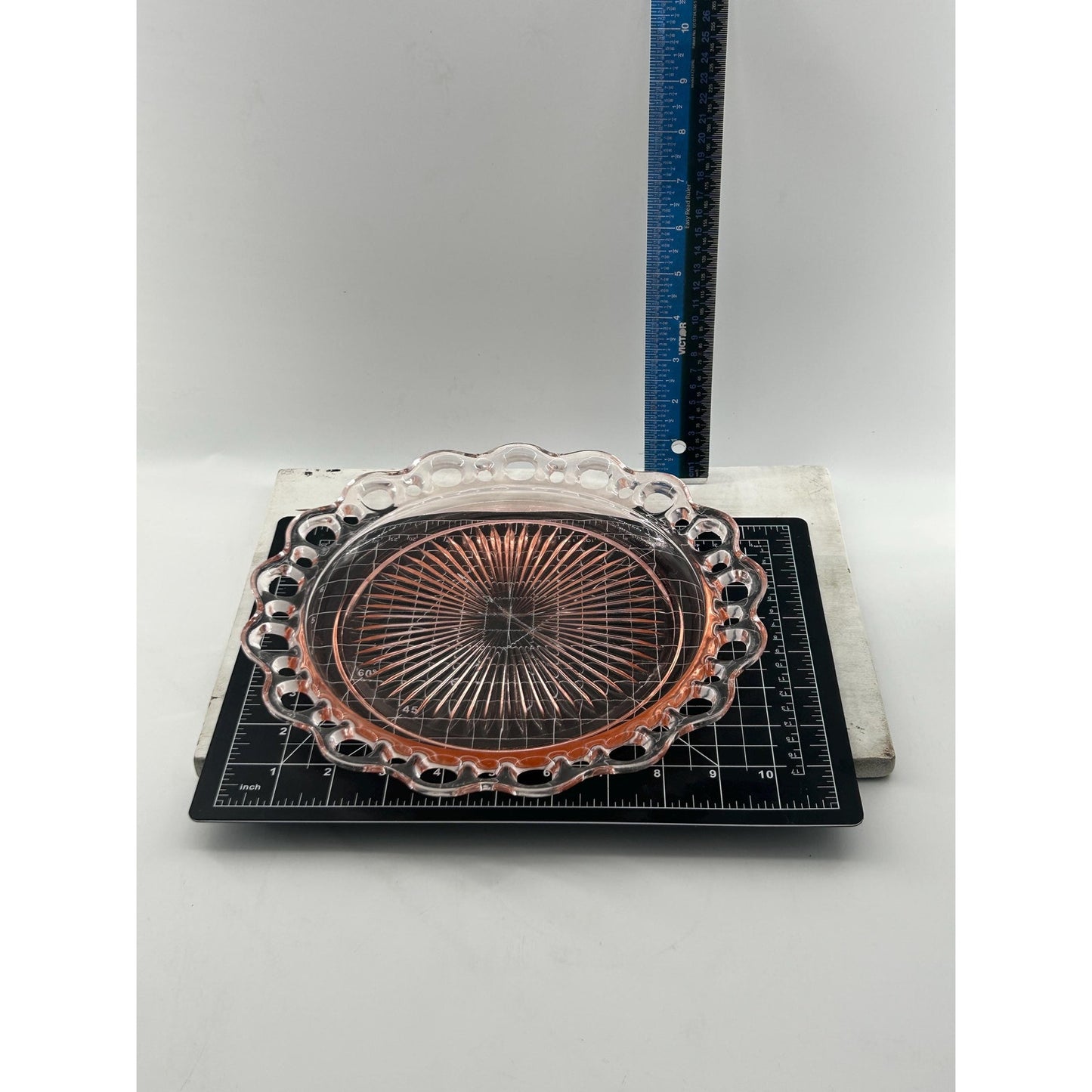Pink Depression Glass Plate 1930s Art Deco Pressed Glass Serving Dish Scalloped Rim Vintage Collectible Glassware