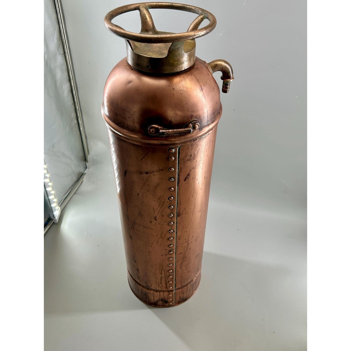 Antique ESSANAY Soda Acid Fire Extinguisher Copper Brass Original Glass Bottle Industrial Firehouse Decor Early 1900s