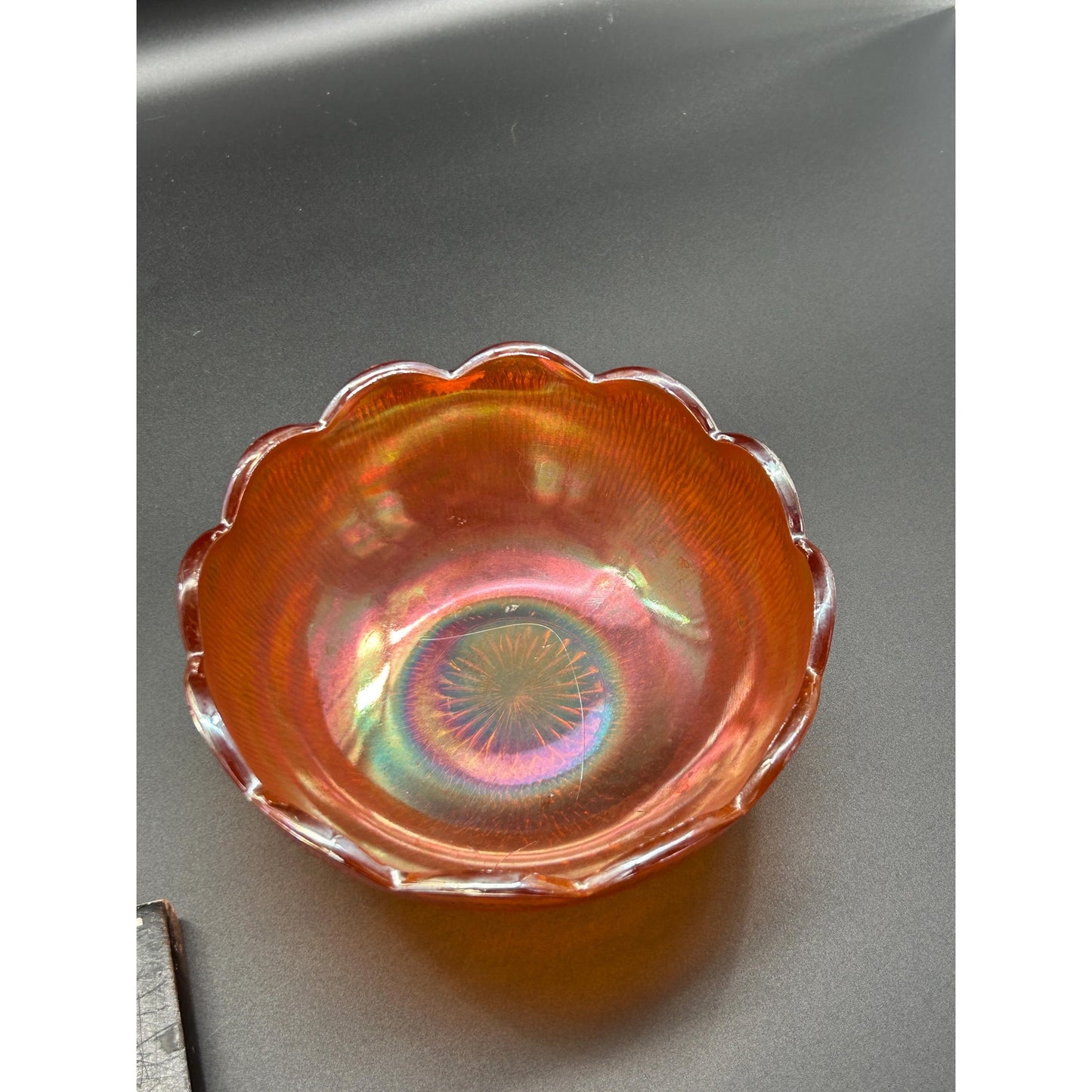 Vintage Antique Carnival Glass Bowl | Amber Marigold Iridescent Bowl | 1920s Pressed Glass