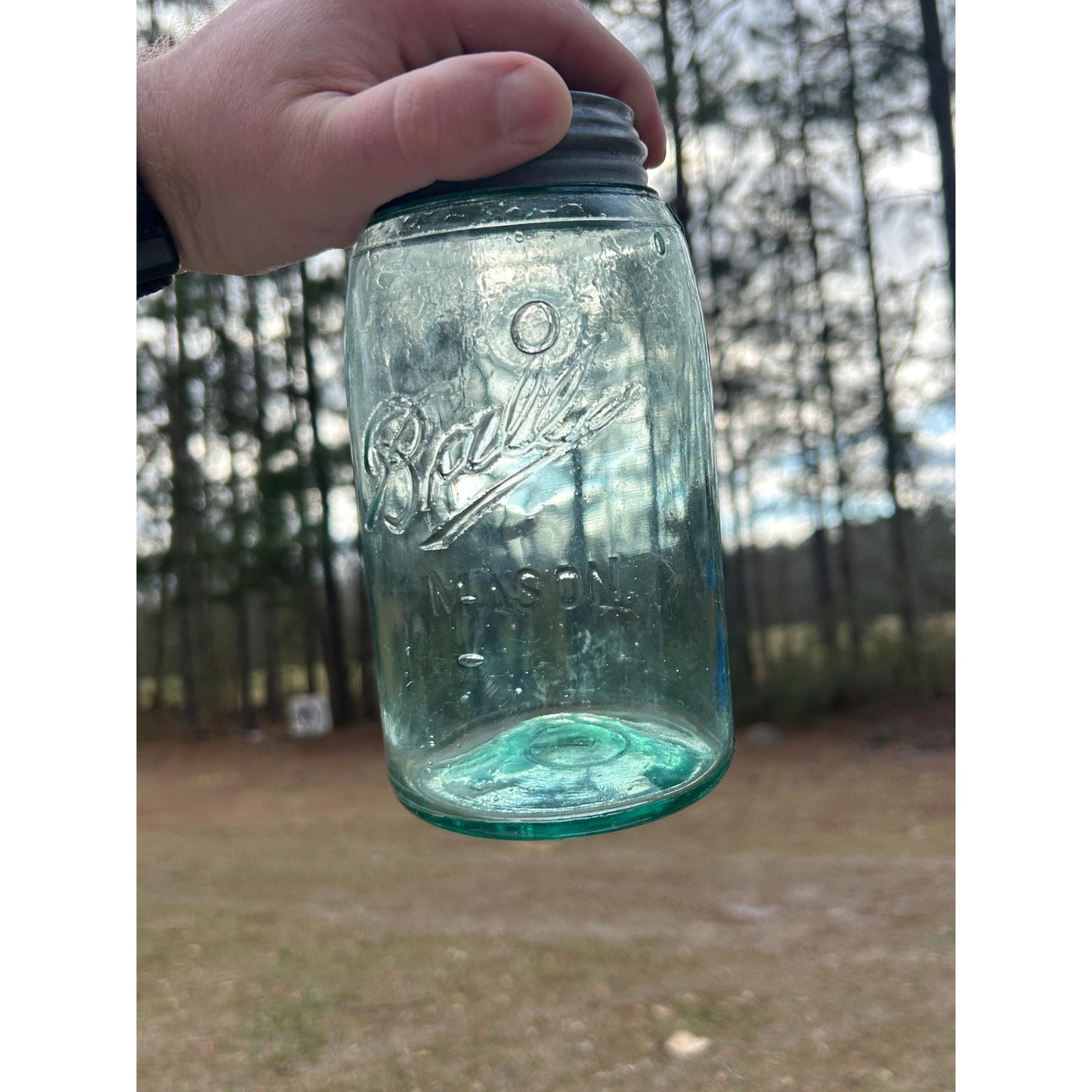 Vintage Ball Triple L Mason Jar Aqua Blue Quart Seed Bubbles Zinc Lid