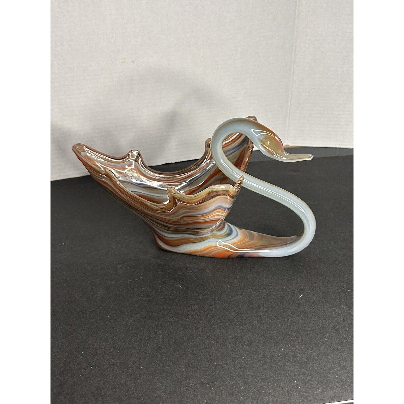 Vintage MCM Murano art glass swan dish swirl detail