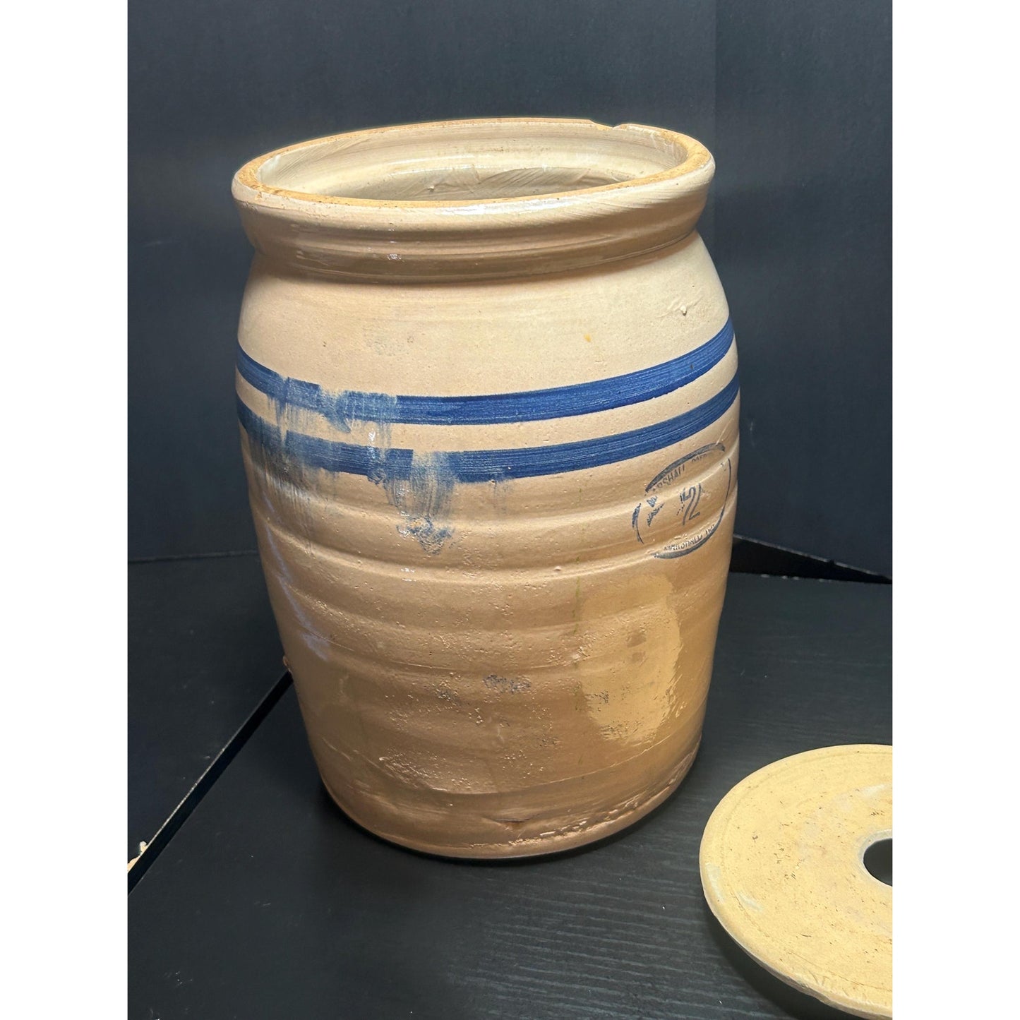 Antique Marshall Pottery 2 Gallon Butter Churn w/ Original Lid | Texas Stoneware Crock | Rustic Farmhouse Primitive Decor | 1930s–1950s