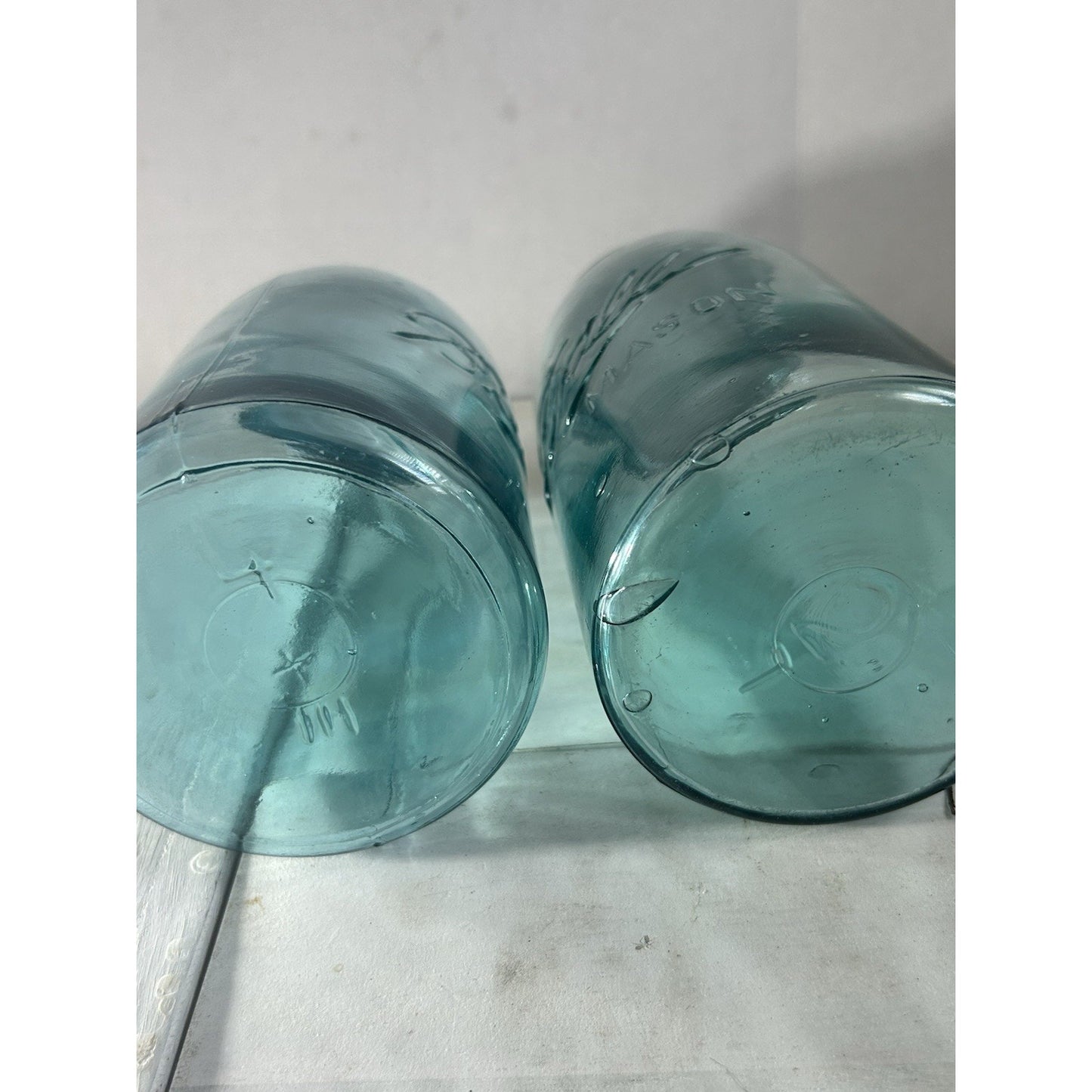 2 1920’s Vintage Ball Mason Jars – Triple L Logo – Quart – Aqua Blue – Zinc Lids