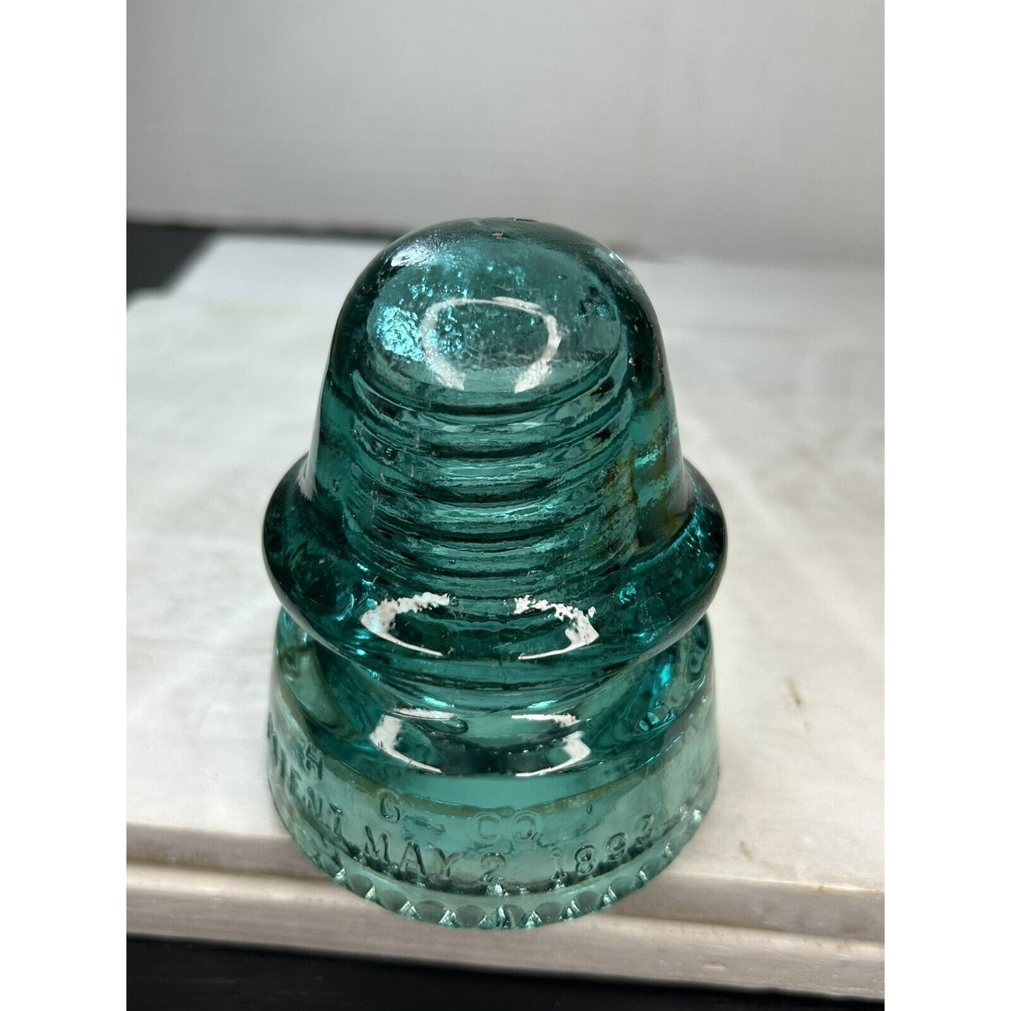 Antique H.G. Co. Petticoat Glass Insulator — Patent May 2 1893 — Aqua Green — HGCO