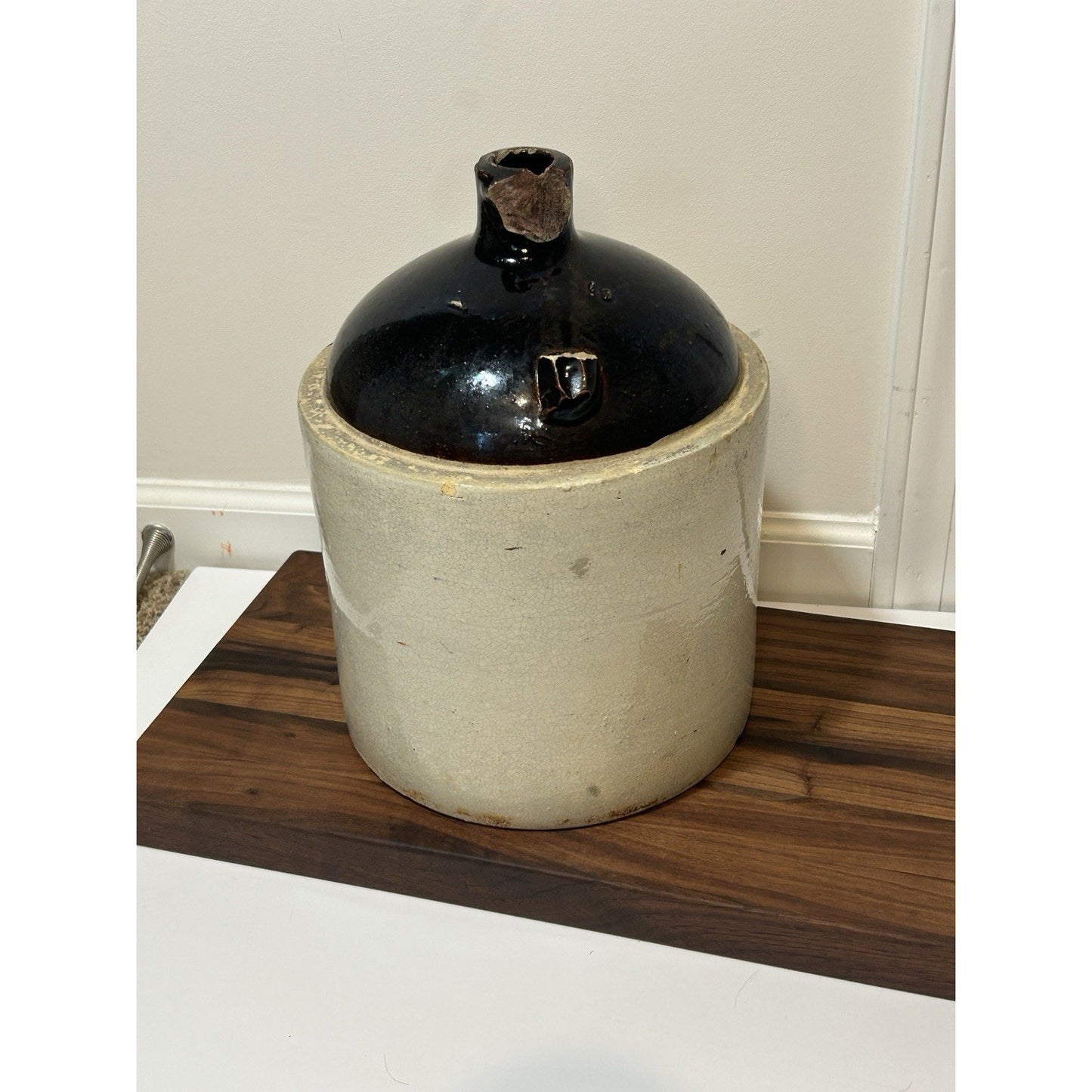 Antique Burley Winter 2 Gallon Stoneware Jug Cobalt Blue Heart Salt Glaze Crock