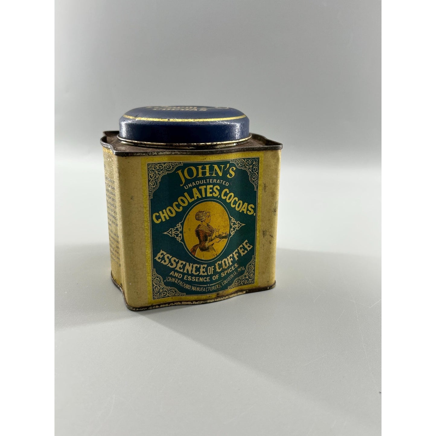 Antique John Packard Essence of Coffee Tin Victorian Advertising Louisville KY