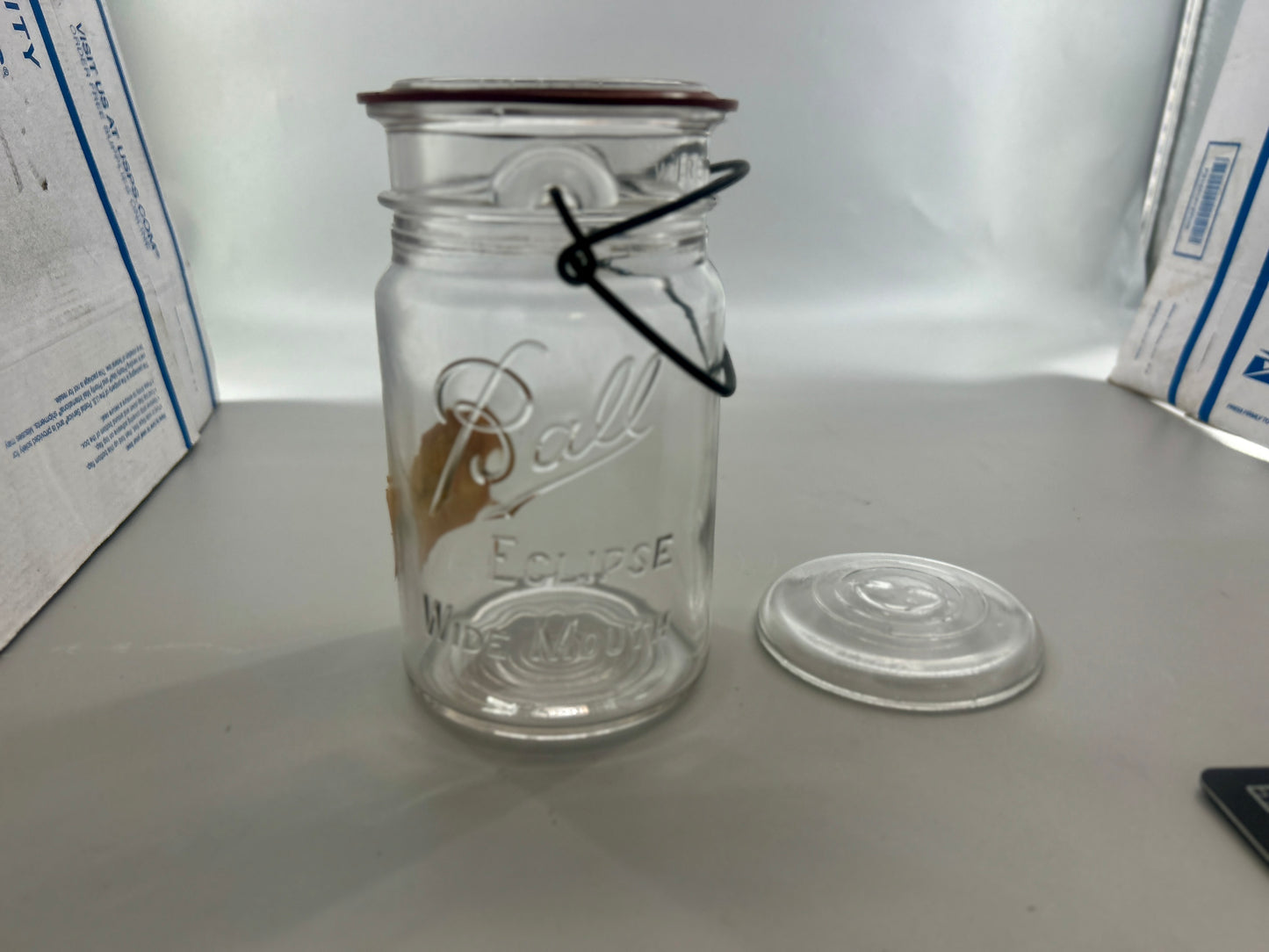 Scarce Complete Ball Eclipse Wide Mouth Jar With Glass Lid & Old Paper Label