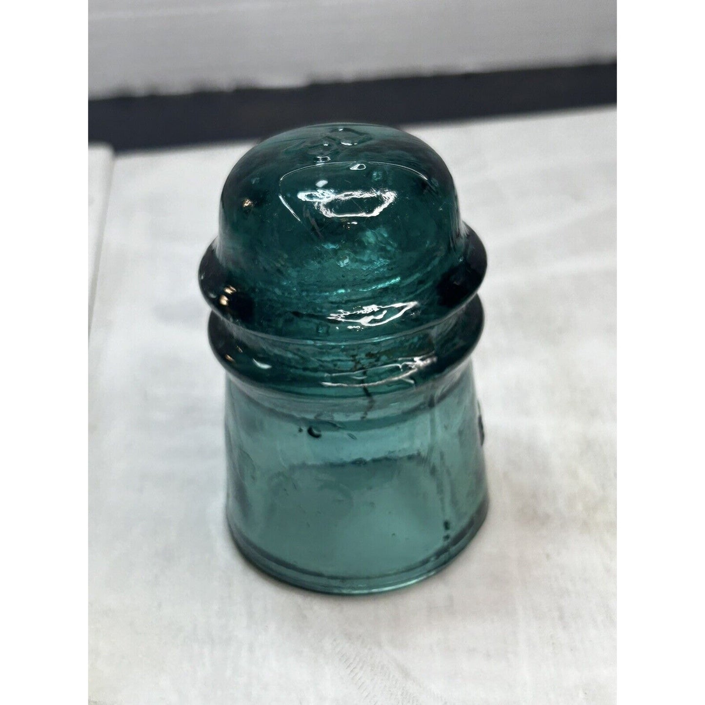 Antique Green Brookfield Glass Insulator — Embossed Dome Top — Uncommon Color