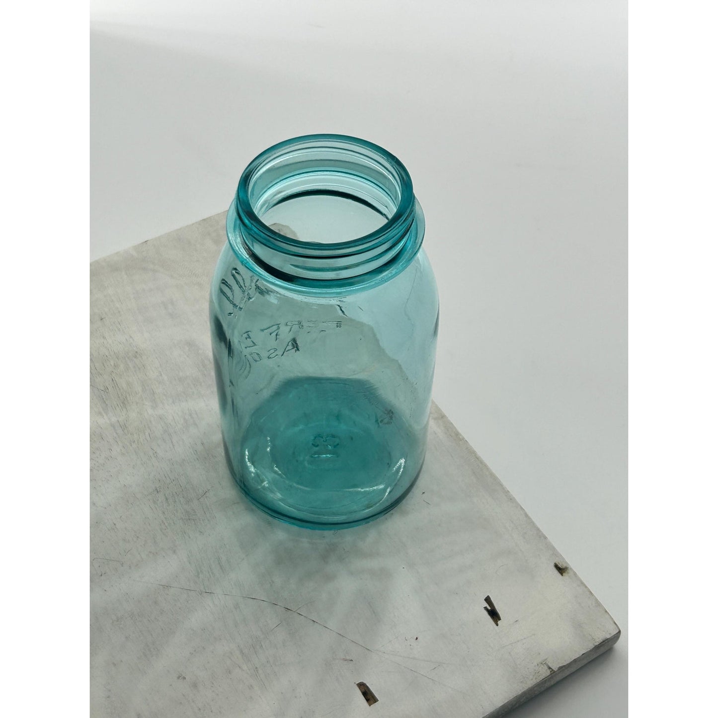 Antique Ball Perfect Mason Jar #13 Mold Aqua Quart w Original Zinc Lid 1920s