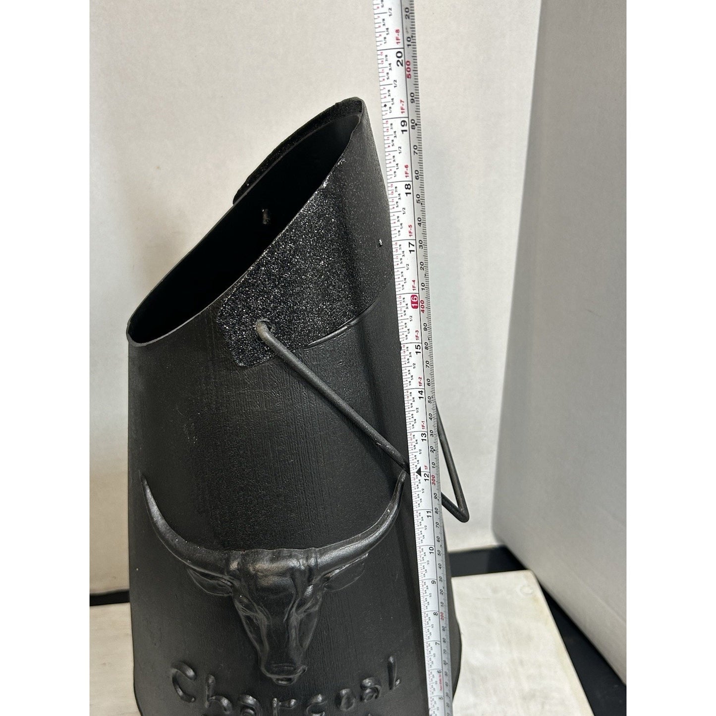 Vintage MCM Longhorn Steer Charcoal Bucket — Black Plastic — Cleaned & Refreshed — Western Decor