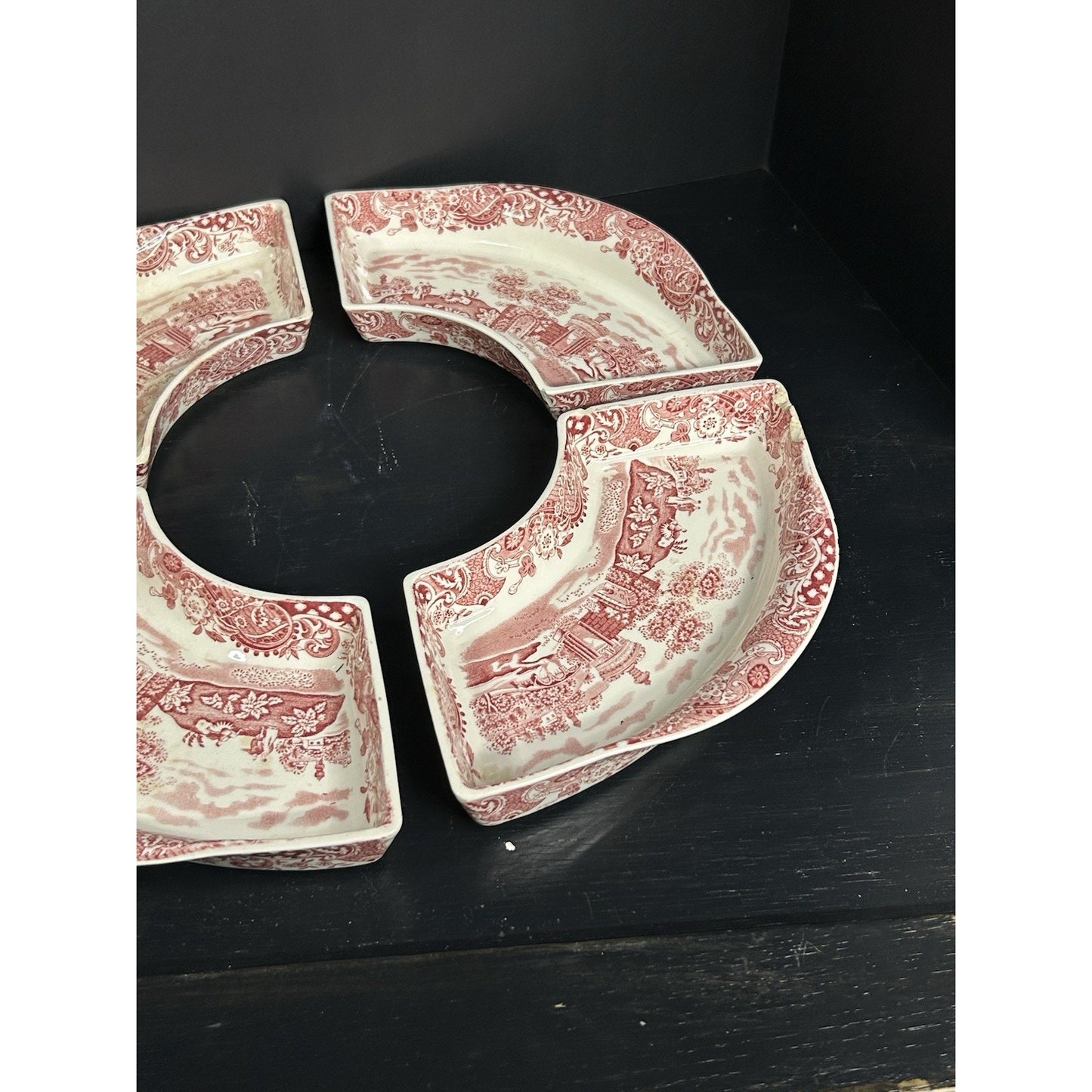Antique Midwinter England lazy susan side dishes landscape set
