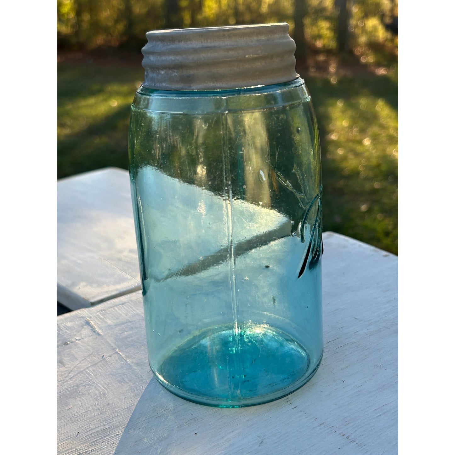 1900-1910 Ball Mason W "triple L Jar Quart Aqua Blue Glass W Lots Of Bubbles! | Mason_jar | Rare_jar | Blue_mason | Home_decor | Zinc