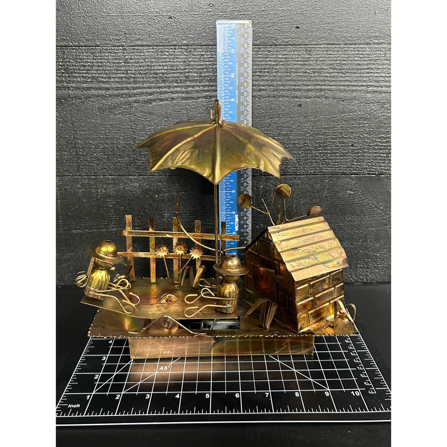 Vintage Berkeley Designs Brass Kinetic Music Box • Working TOYO Movement • Moving Figures Garden Scene • “It’s a Small World” Sculpture rare