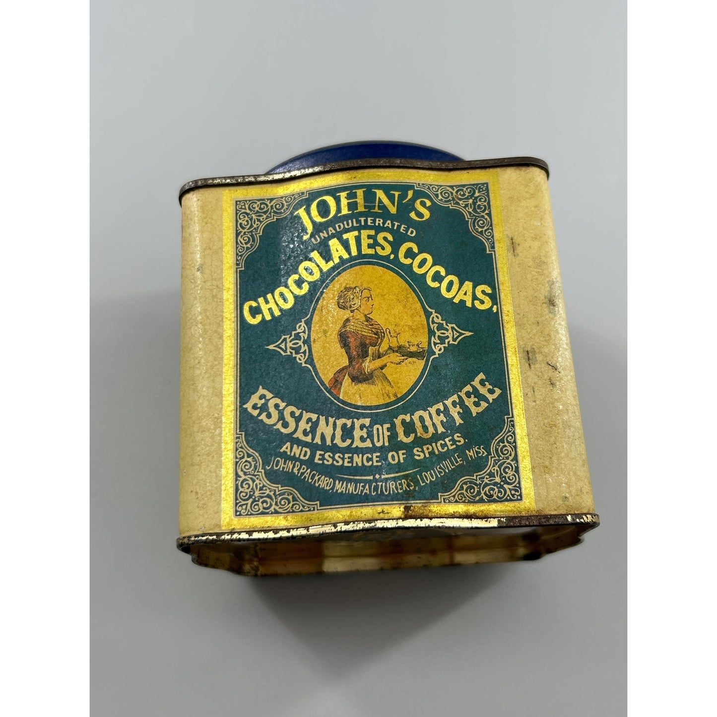 Antique John Packard Essence of Coffee Tin Victorian Advertising Louisville KY