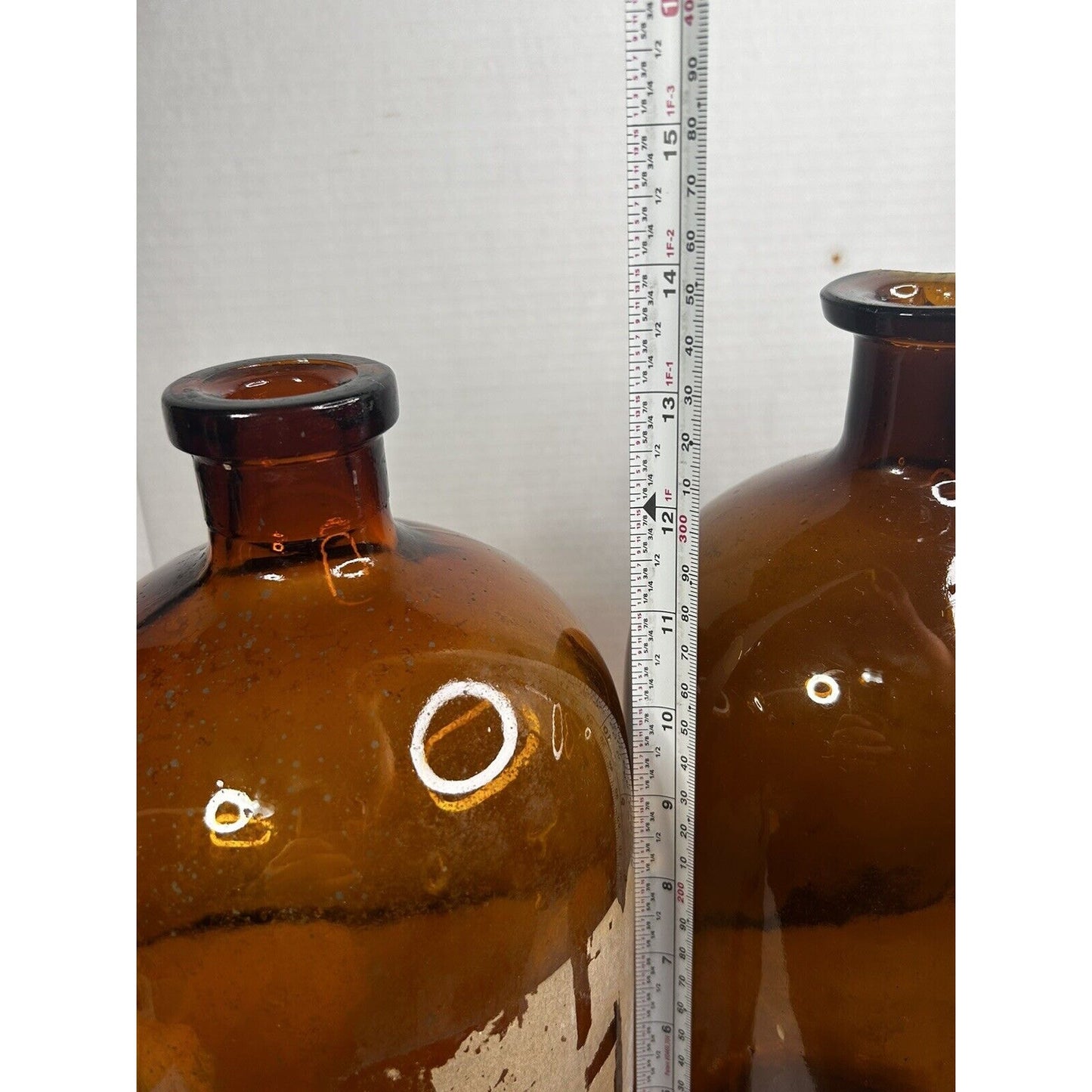 Large amber pharmacy jar pair rustic apothecary detail