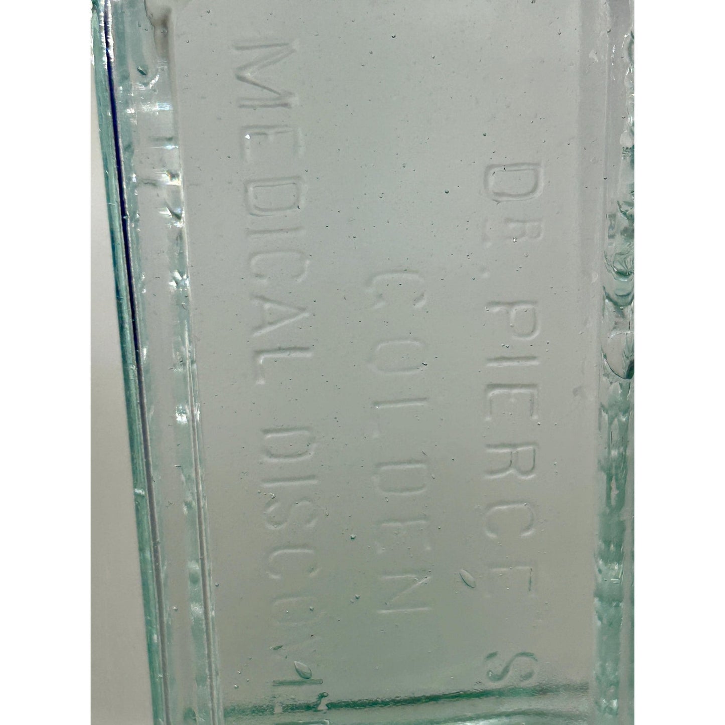 Antique Dr Pierce Golden Medical Discovery Applied Top Aqua Hand Blown Patent Medicine Bottle Buffalo NY 1880s Seed Bubbles