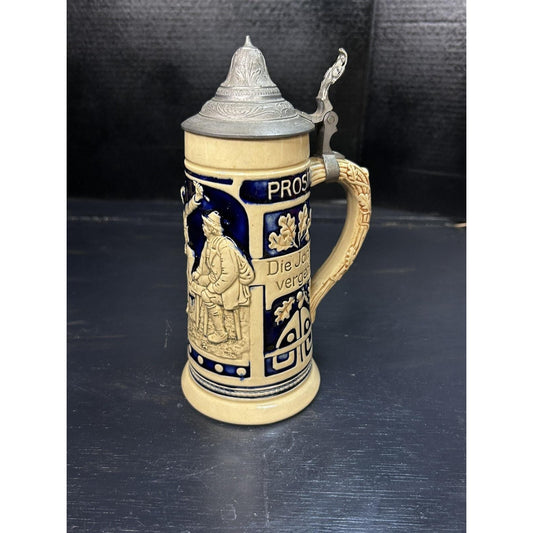 Antique Marzi and Remy German beer stein 1902 Prosit Westerwald stoneware pewter lid
