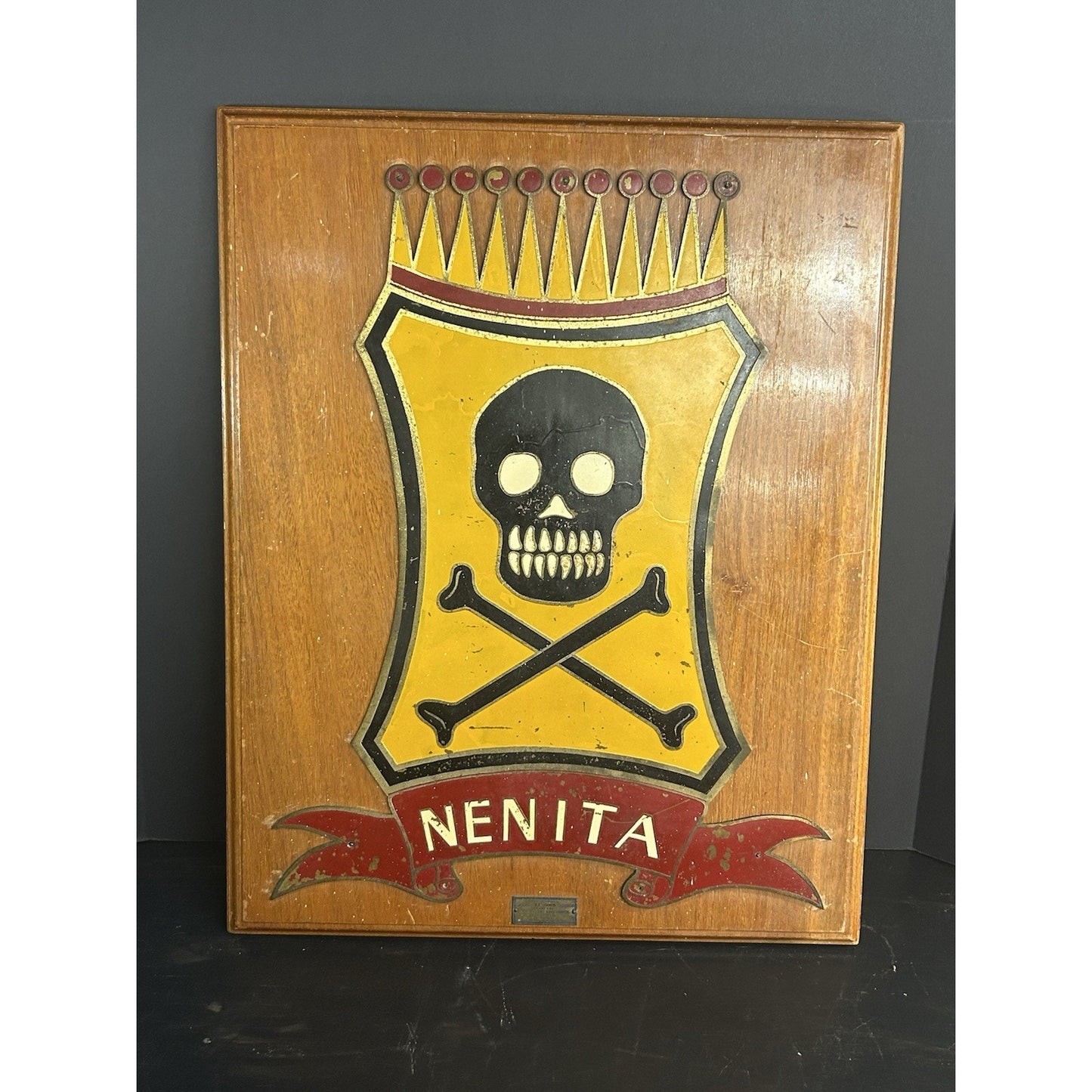 Vintage WWII NENITA EL ORO Military Plaque Philippines 1940s Wood Metal Engraved