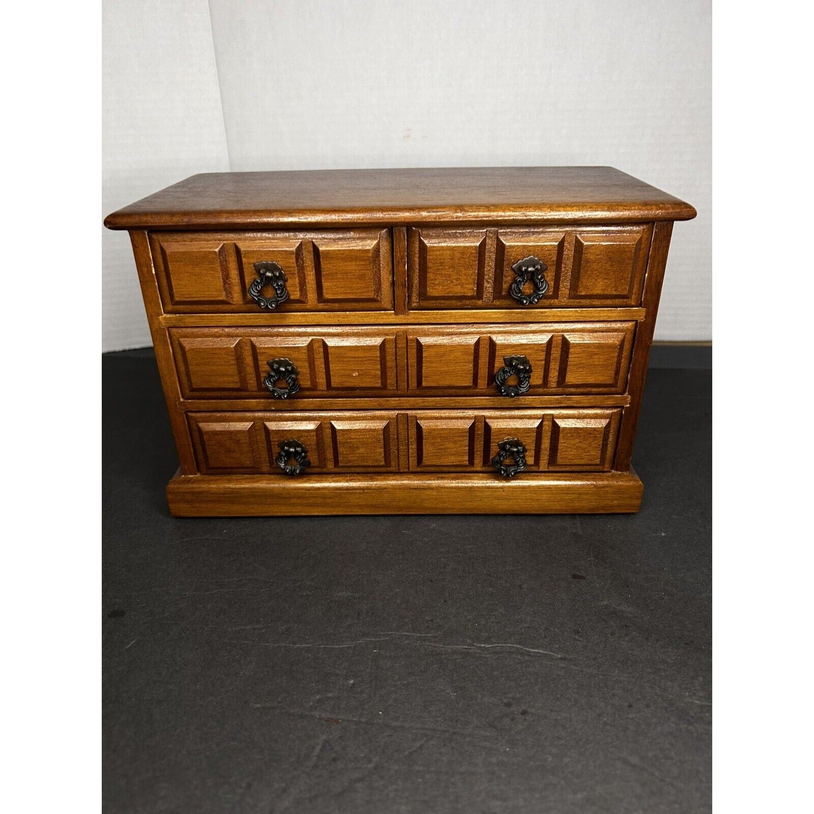 Vintage Wood 3 Tier 4 Drawer Jewelry Music Box Chest 1970s Working