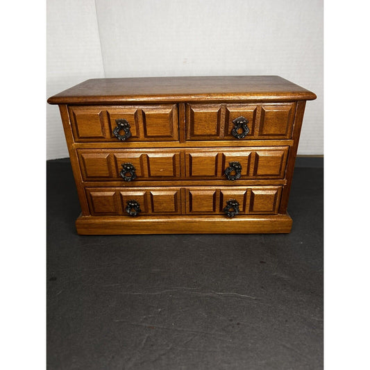 Vintage Wood 3 Tier 4 Drawer Jewelry Music Box Chest 1970s Working