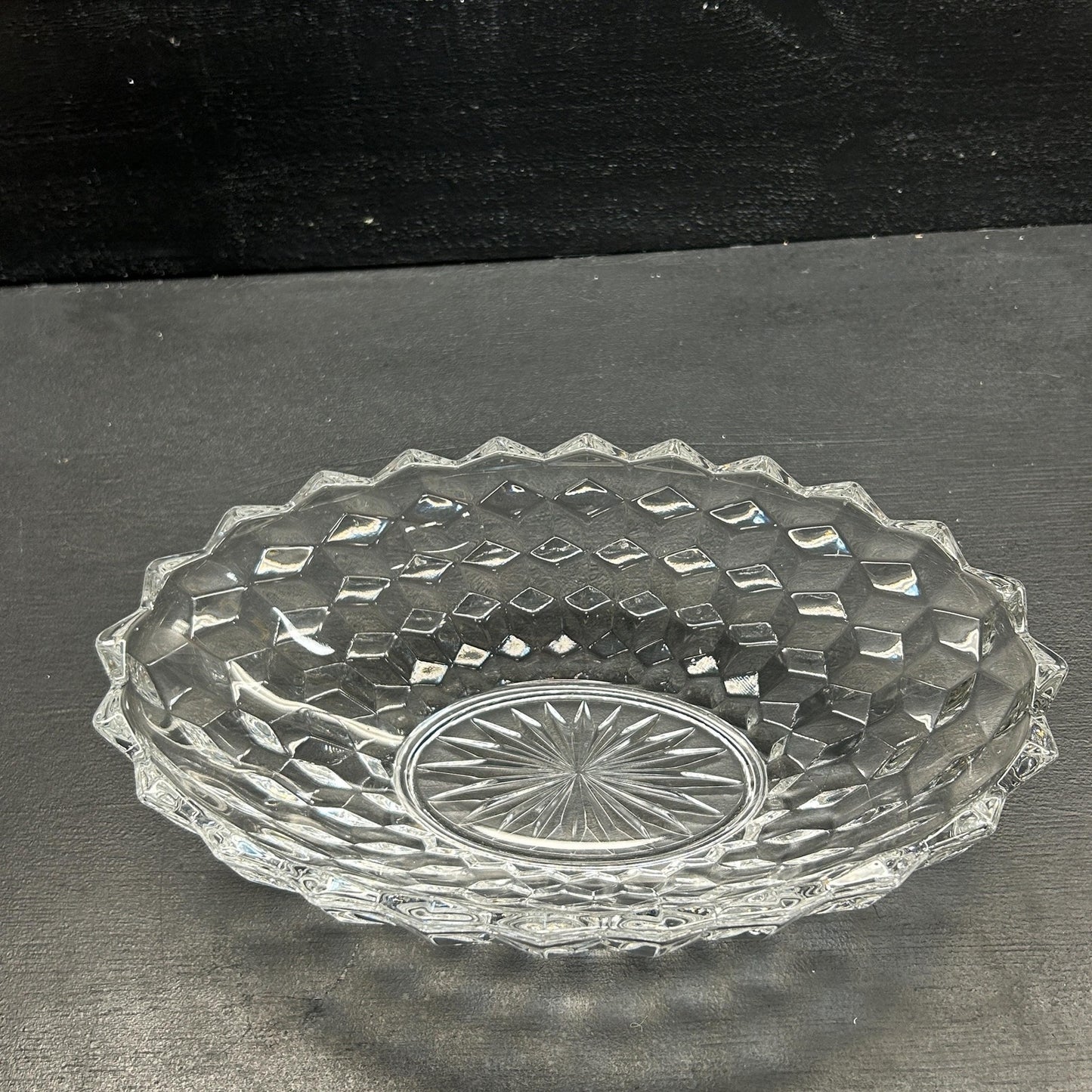 Vintage Fostoria American Clear Glass Oval Serving Bowl • Pressed Glass Cube Pattern • 9” Fruit or Salad Bowl • Elegant Tableware. Brilliant