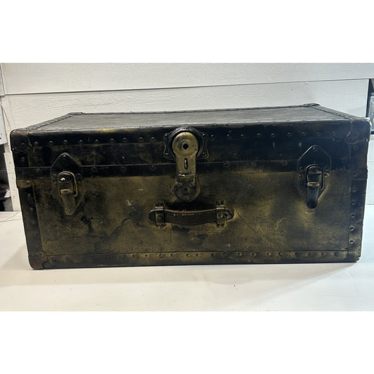 Antique Steamer Trunk Footlocker Chest Metal Rivet Vintage Travel Case 1920’s