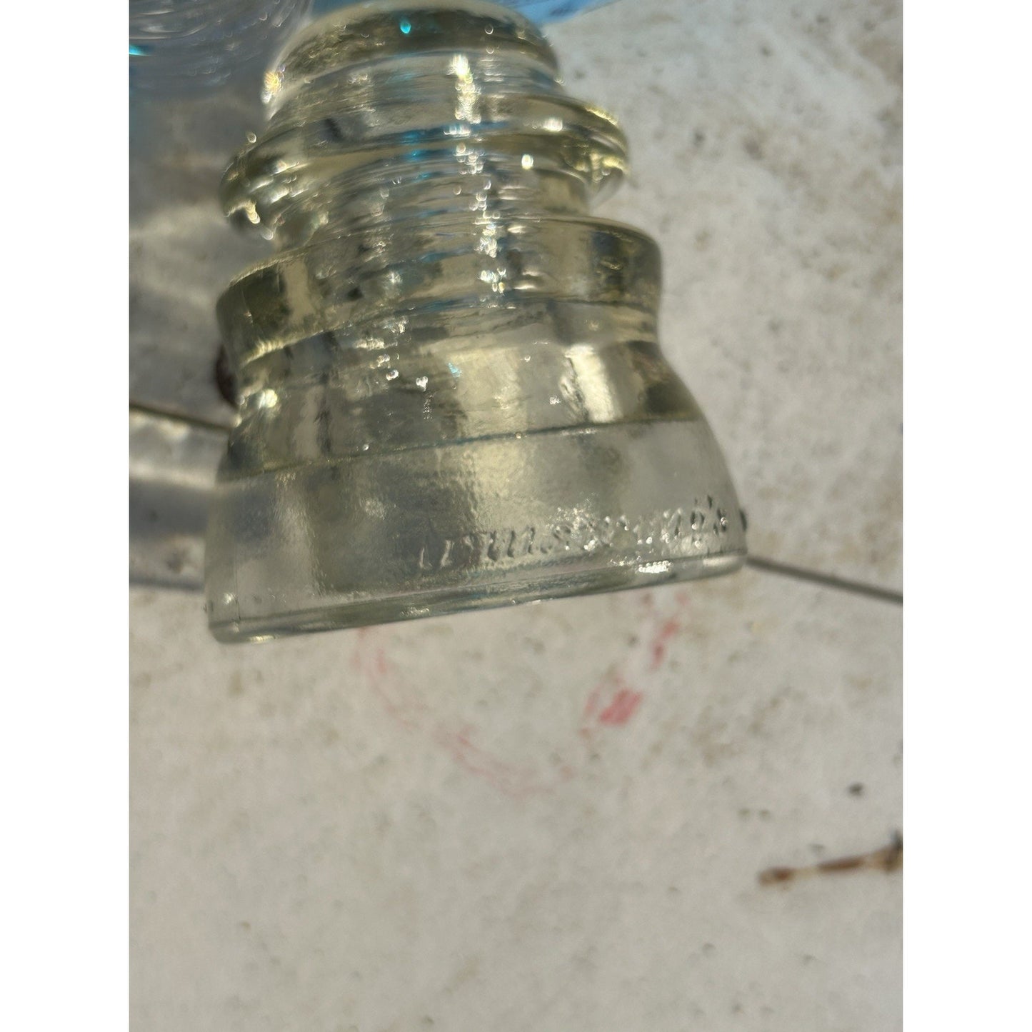 Vintage Armstrong DP-1 clear glass insulator back view USA